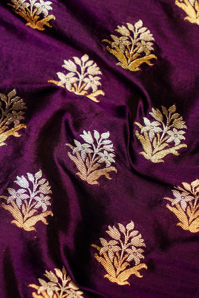 Handwoven Dark Purple Banarasi Katan Silk Suit