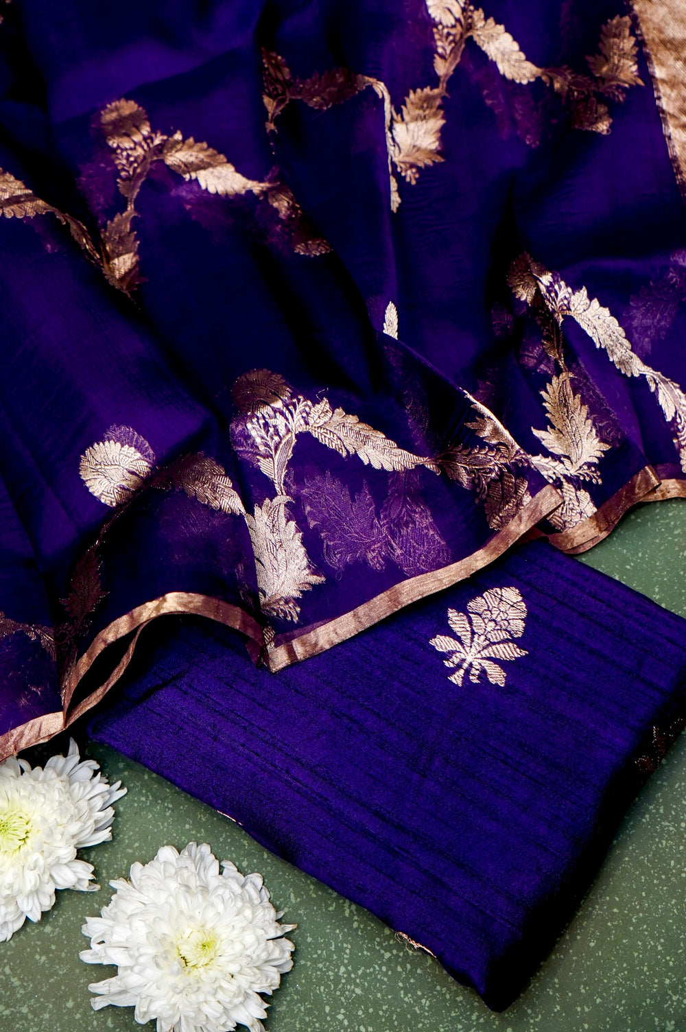 Handwoven Violet Banarasi Tussar Silk Suit