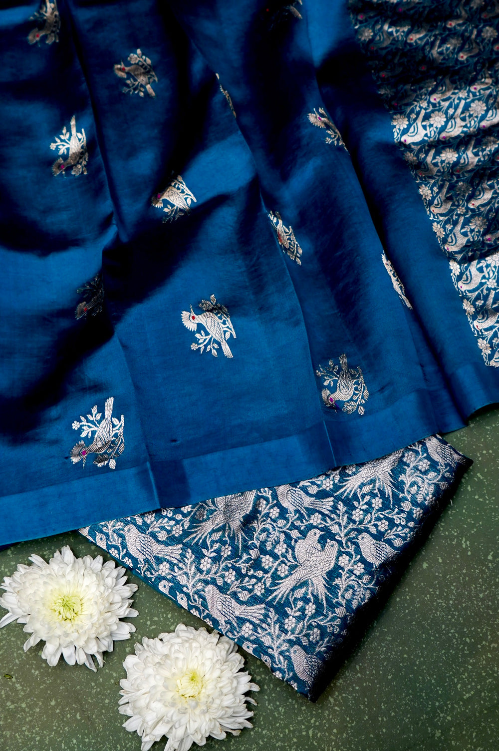 Handwoven Teal Blue Banarasi Mashru Silk Suit