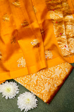 Handwoven Yellow Banarasi Mashru Silk Suit