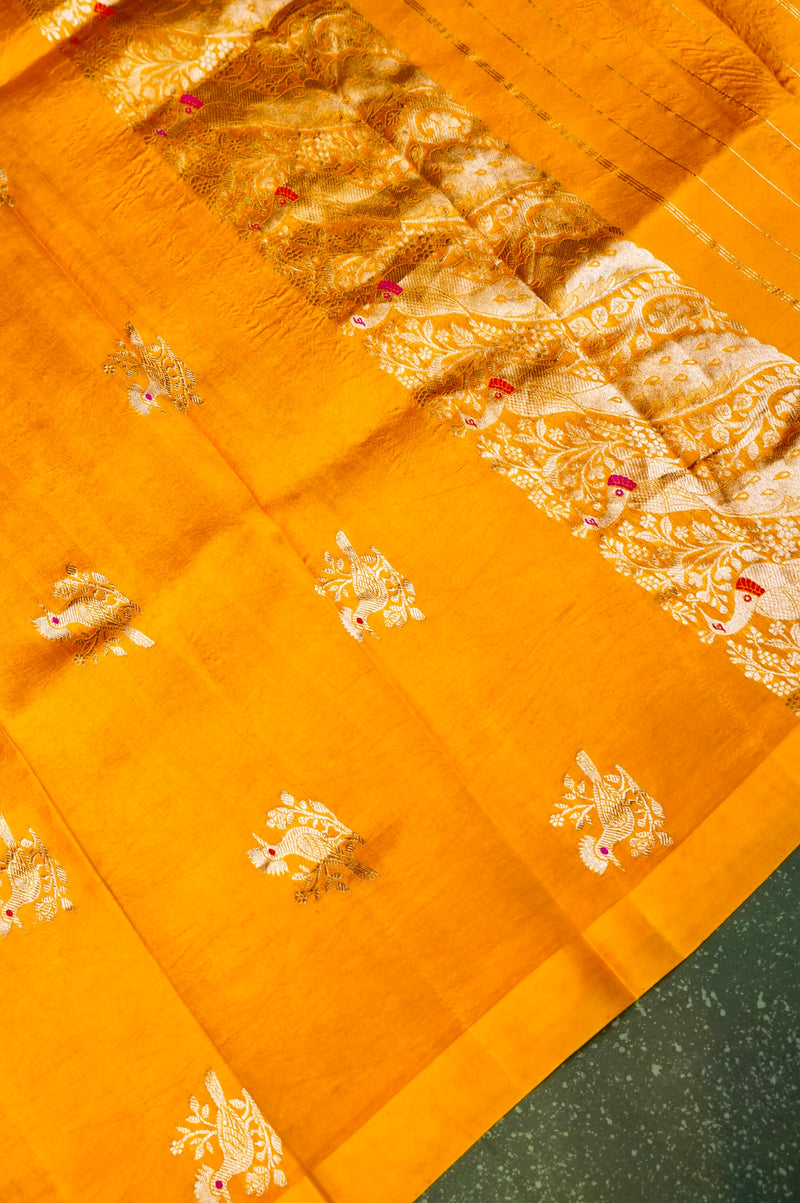 Handwoven Yellow Banarasi Mashru Silk Suit