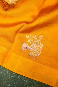 Handwoven Yellow Banarasi Mashru Silk Suit