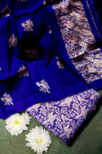 Handwoven Royal Blue Banarasi Mashru Silk Suit