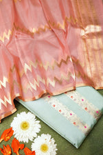 Handwoven Pastel Blue Banarasi Katan Silk Suit