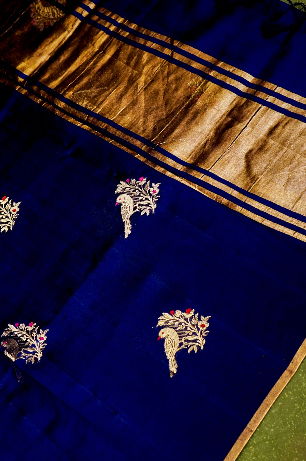 Handwoven Dark Blue Banarasi Katan Soft Silk Saree