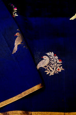 Handwoven Dark Blue Banarasi Katan Soft Silk Saree