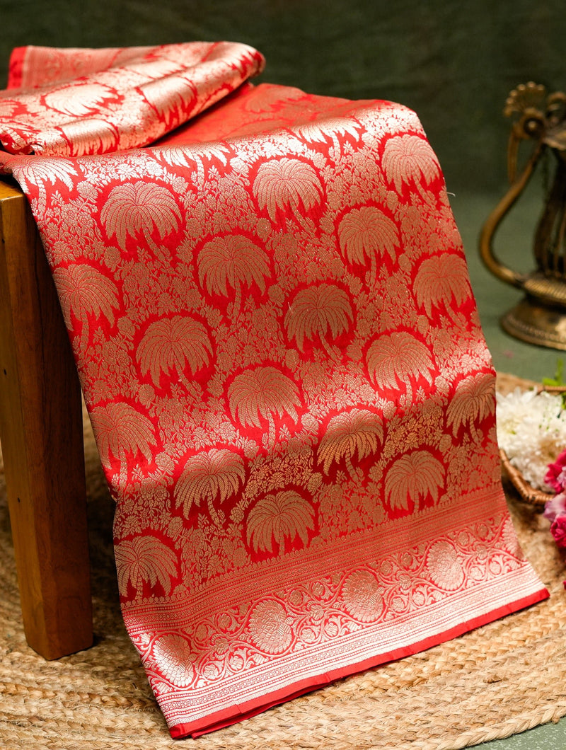 Handwoven Red Banarasi Katan Silk Saree