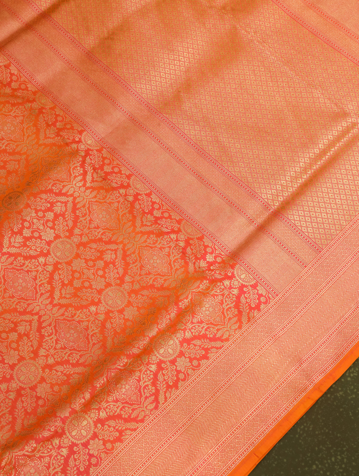 Handwoven Orange  Banarasi Katan Silk Saree