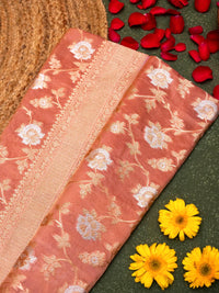 Handwoven Peach Banarasi Tissue Katan Silk Saree