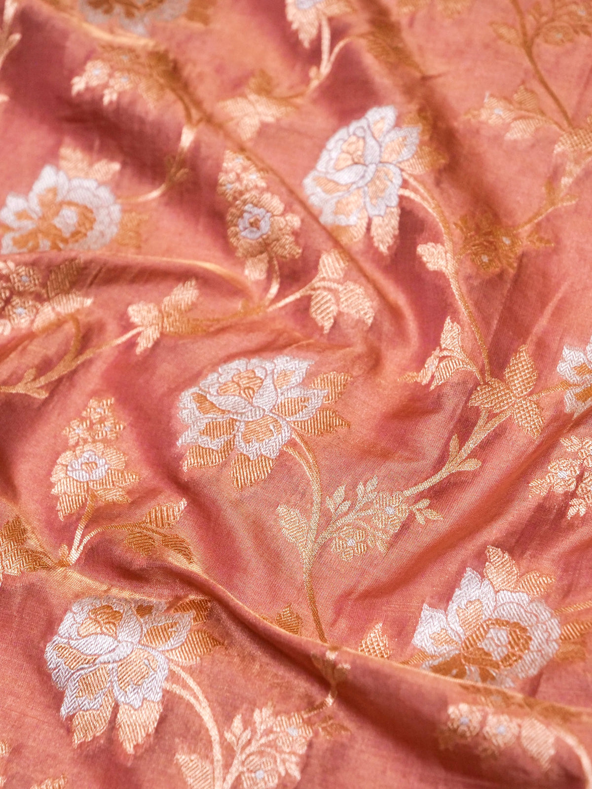 Handwoven Peach Banarasi Tissue Katan Silk Saree