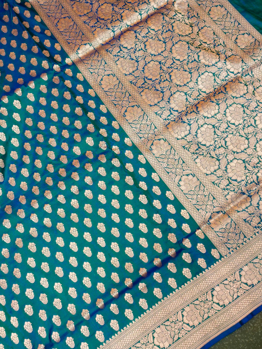 Handwoven Teal Blue Banarasi Katan Silk Saree