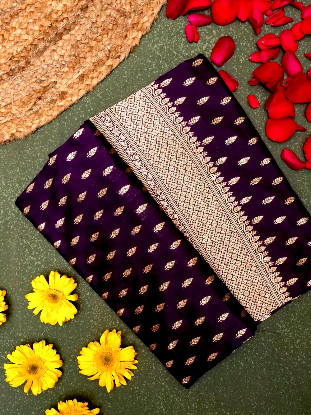 Handwoven Dark Purple Banarasi Katan Silk Saree