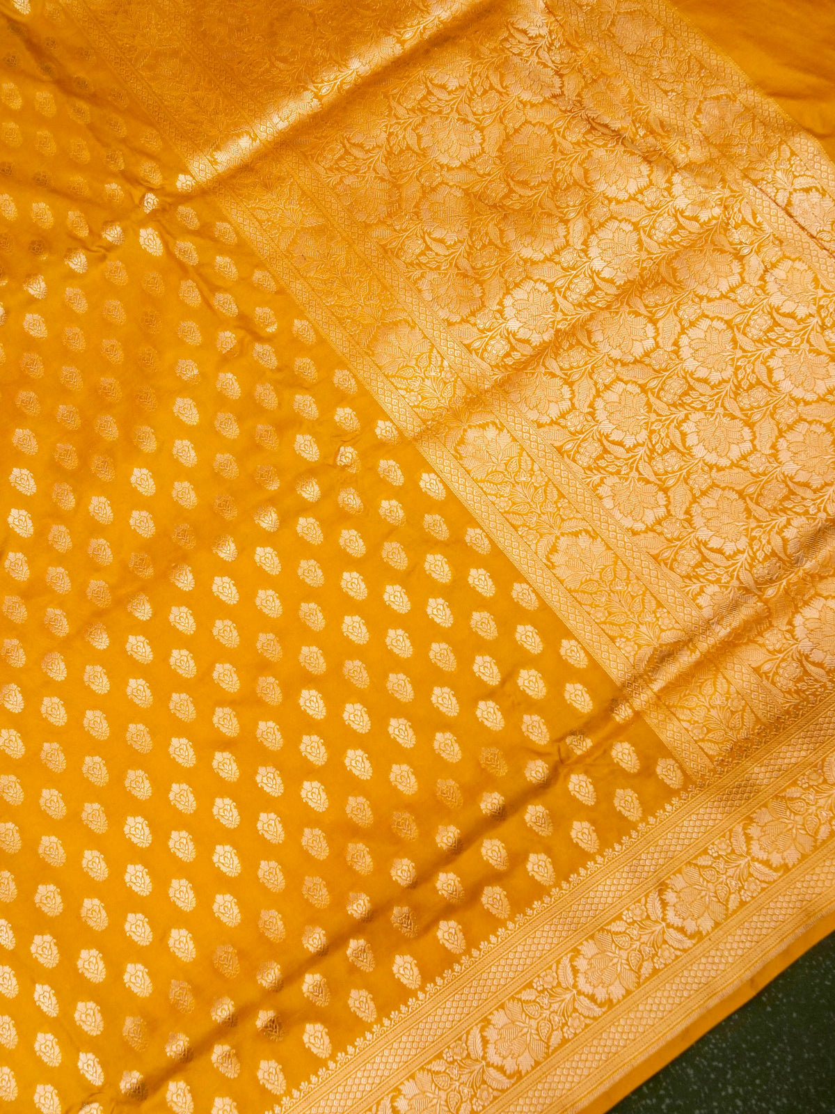 Handwoven Mustard Yellow Banarasi Katan Silk Saree