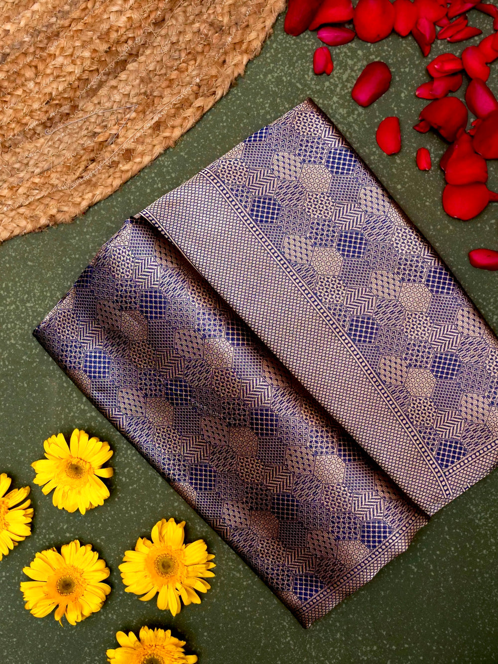 Handwoven Blue Banarasi Katan Silk Saree