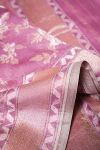 Handwoven Pink Banarasi Kora Cotton Silk Saree