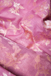 Handwoven Pink Banarasi Kora Cotton Silk Saree