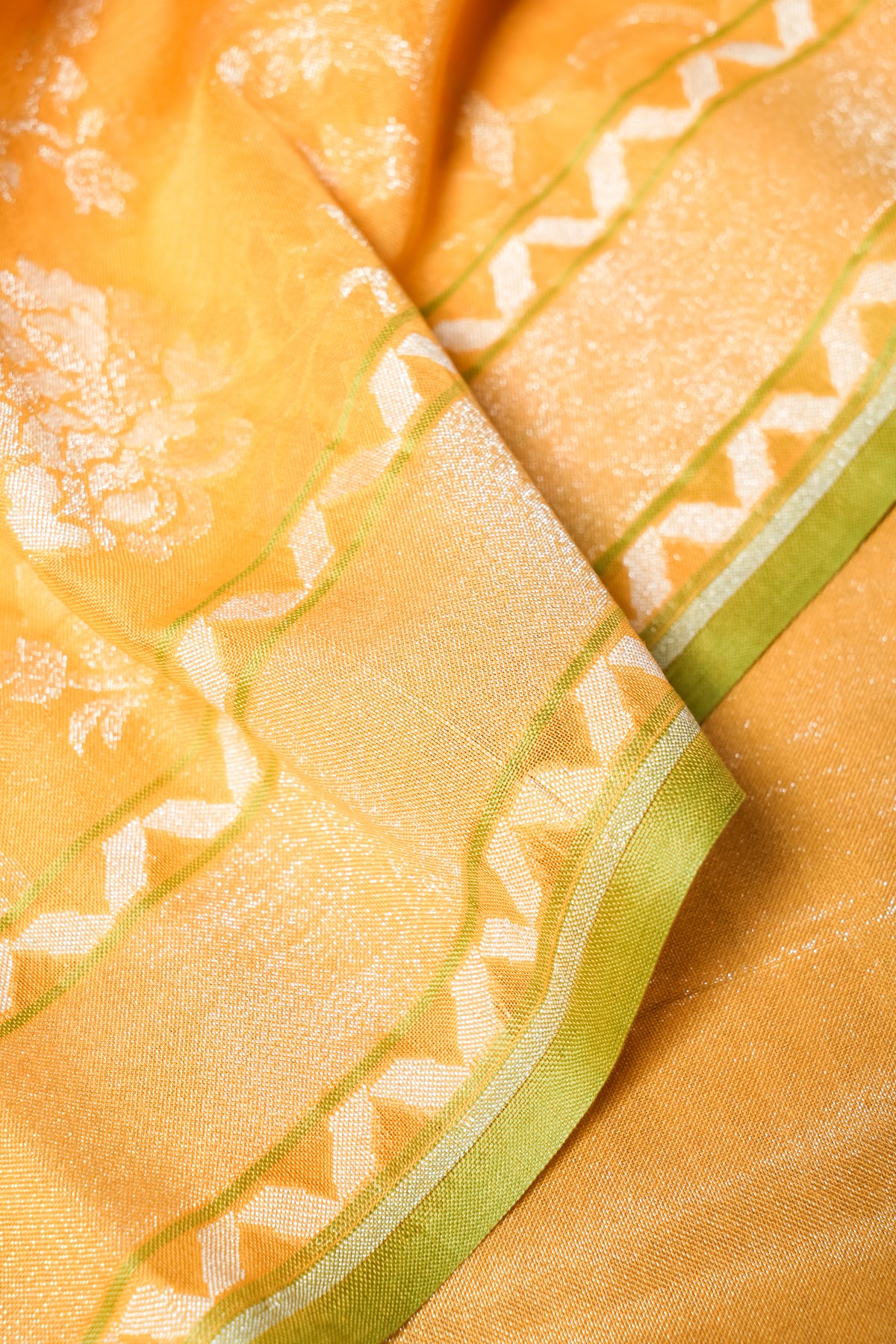 Handwoven Yellow Banarasi Kora Cotton Silk Saree