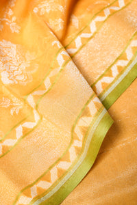 Handwoven Yellow Banarasi Kora Cotton Silk Saree