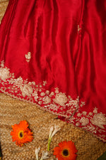 Designer Red Crepe Silk Saree