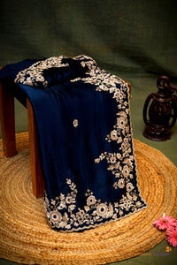 Designer Dark Teal Blue Crepe Silk Saree