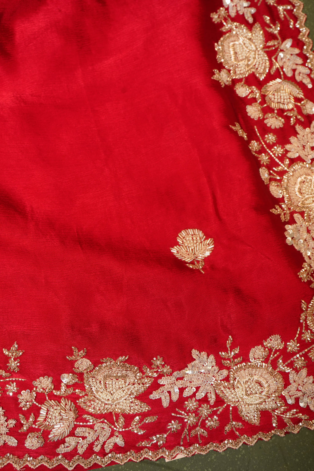 Designer Red Crepe Silk Saree