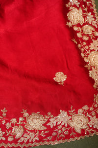 Designer Red Crepe Silk Saree