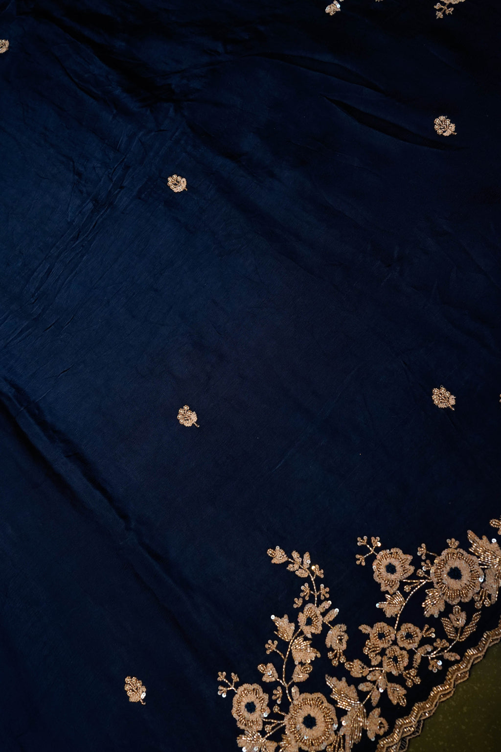 Designer Dark Teal Blue Crepe Silk Saree