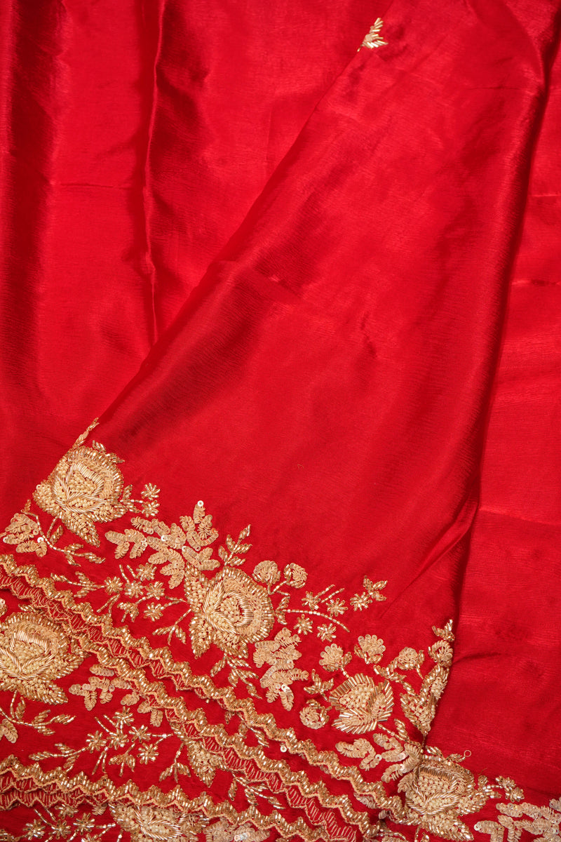 Designer Red Crepe Silk Saree