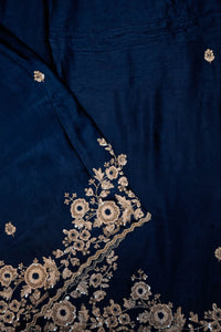Designer Dark Teal Blue Crepe Silk Saree