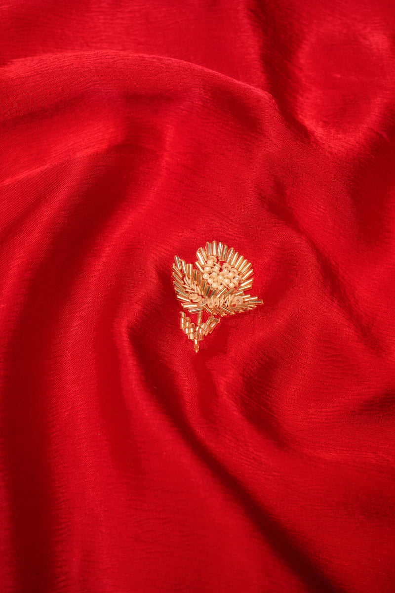 Designer Red Crepe Silk Saree
