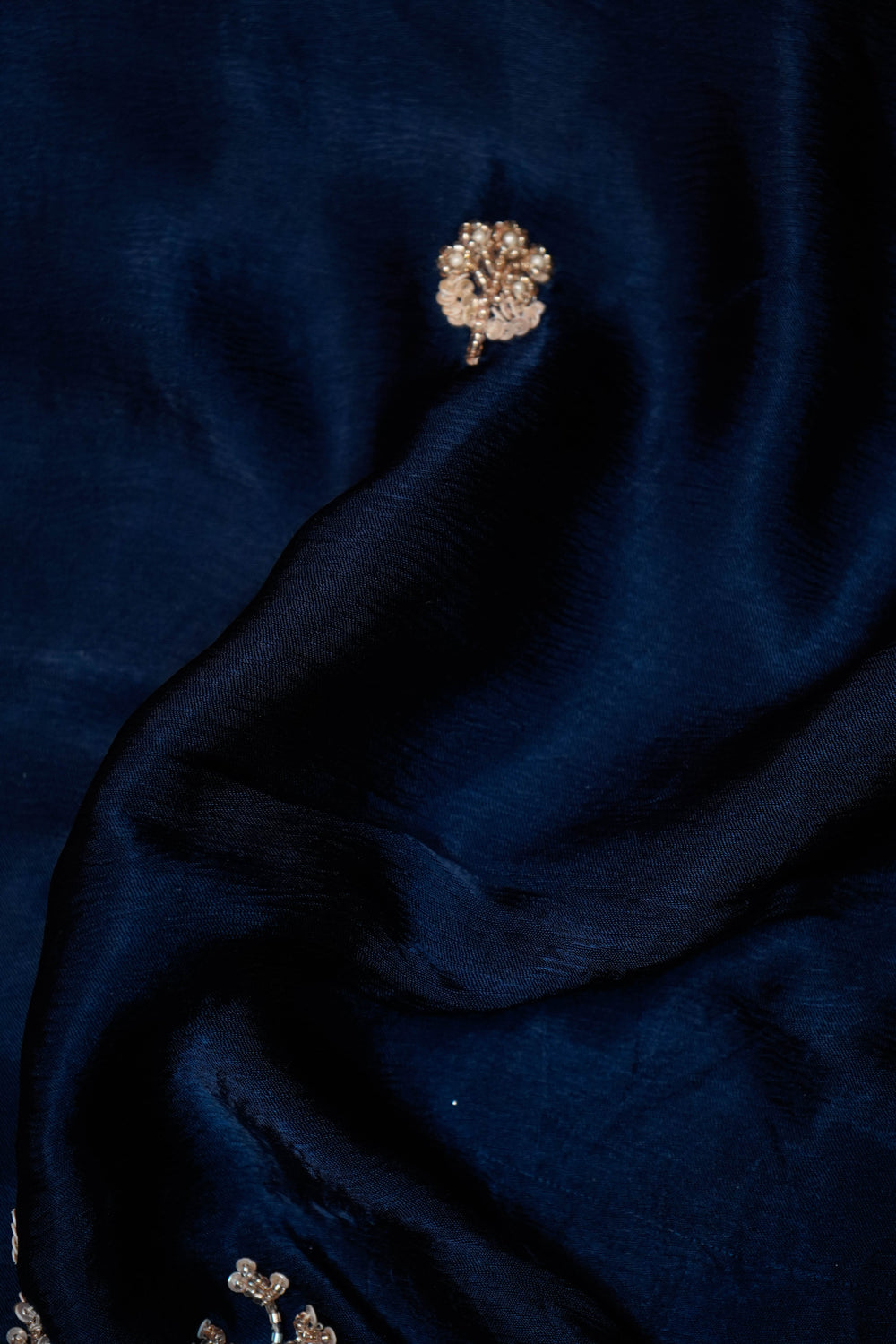 Designer Dark Teal Blue Crepe Silk Saree
