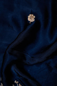 Designer Dark Teal Blue Crepe Silk Saree