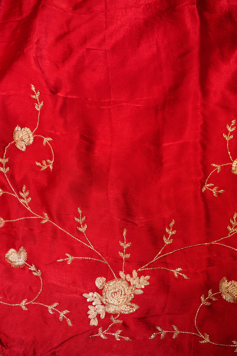 Designer Red Crepe Silk Saree