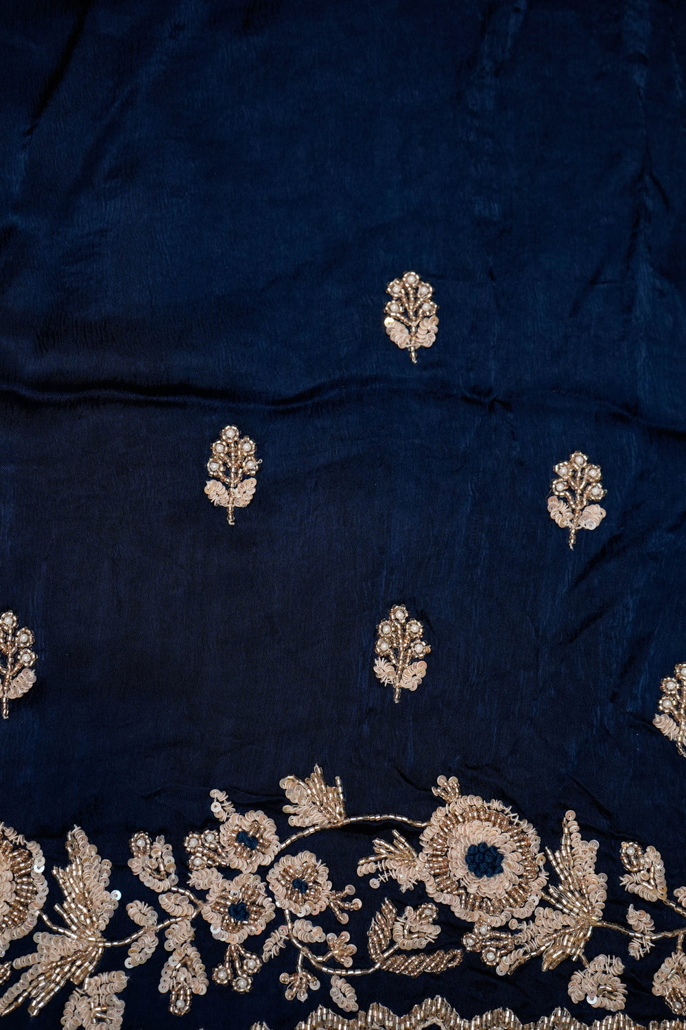 Designer Dark Teal Blue Crepe Silk Saree