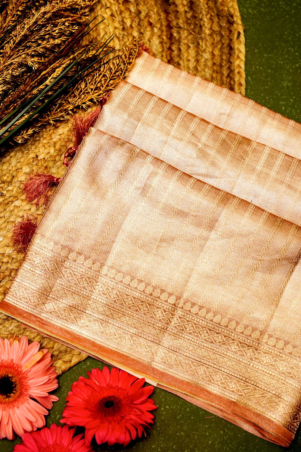 Handwoven Golden Banarasi Tissue Silk Saree