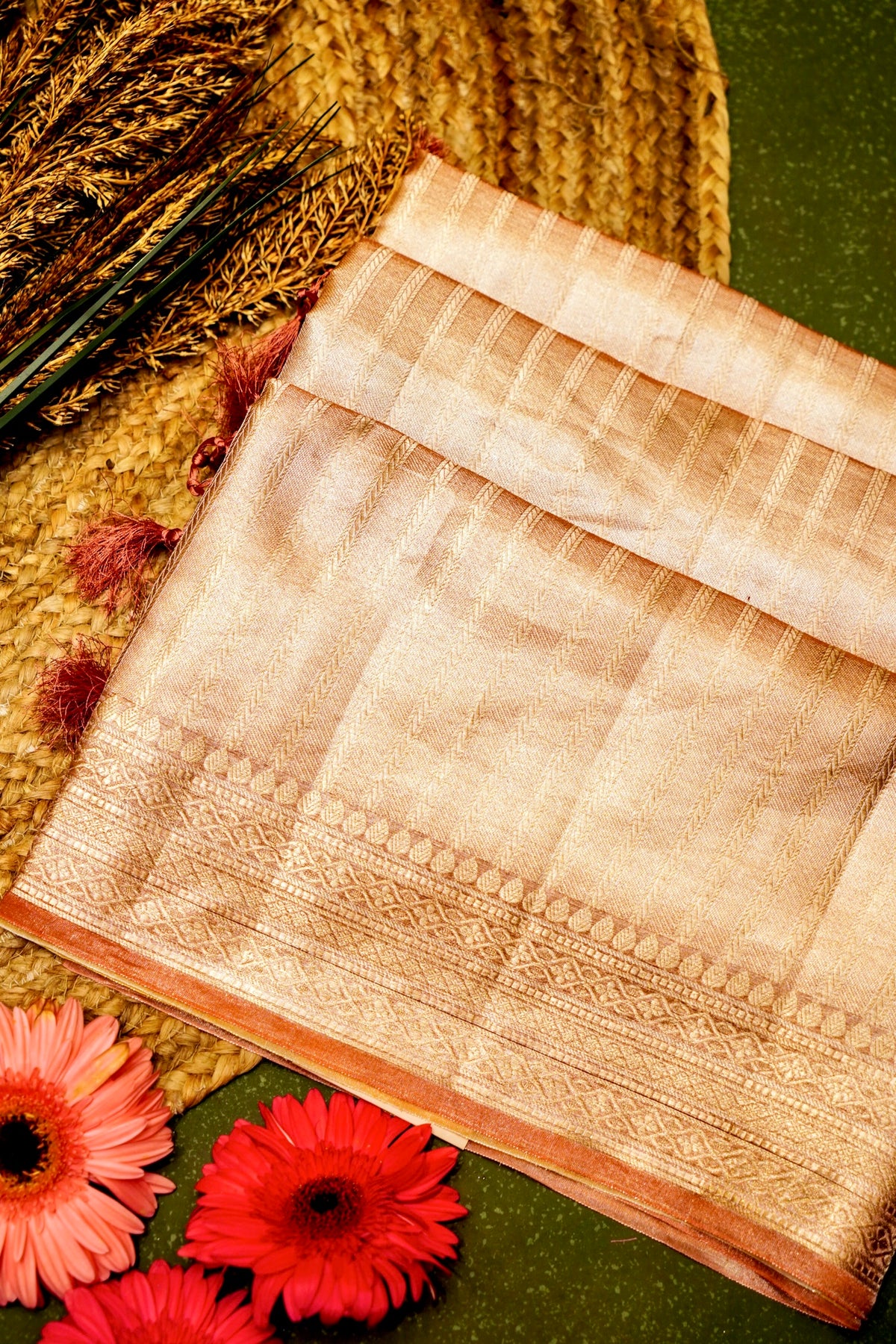 Handwoven Golden Banarasi Tissue Silk Saree