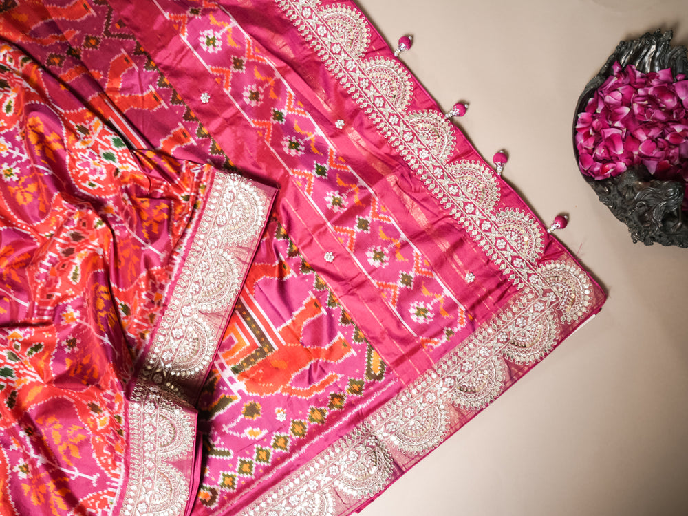 Handwoven Pink Banarasi Patola Katan Silk Saree