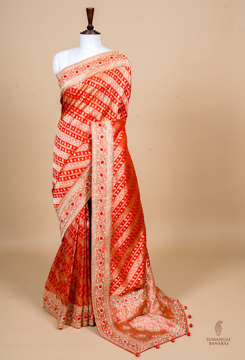 Handwoven Red Banarasi Katan Silk Saree