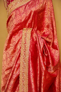 Handwoven Pink Bridal Banarasi Katan Silk Saree