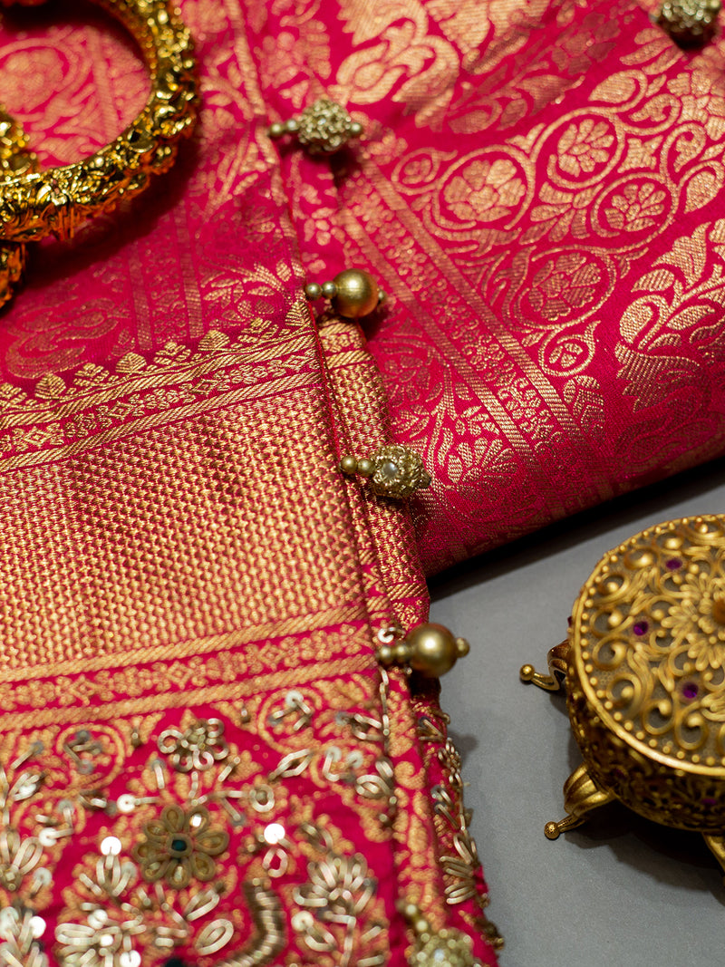 Handwoven Maroon Banarasi Bridal Katan Silk Saree