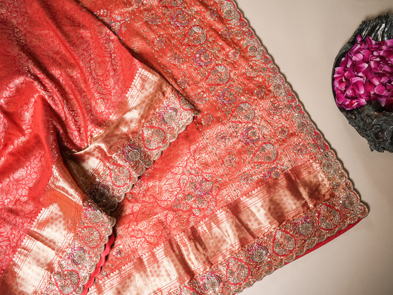 Handwoven Red Banarasi Katan Silk Saree