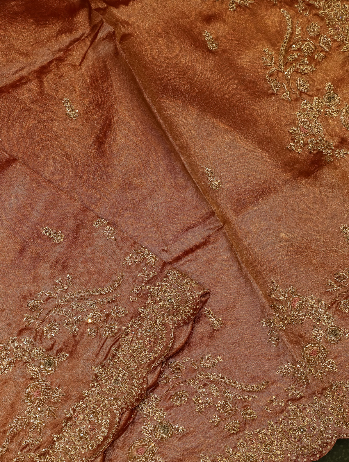 Designer Rust Tissue Silk Saree