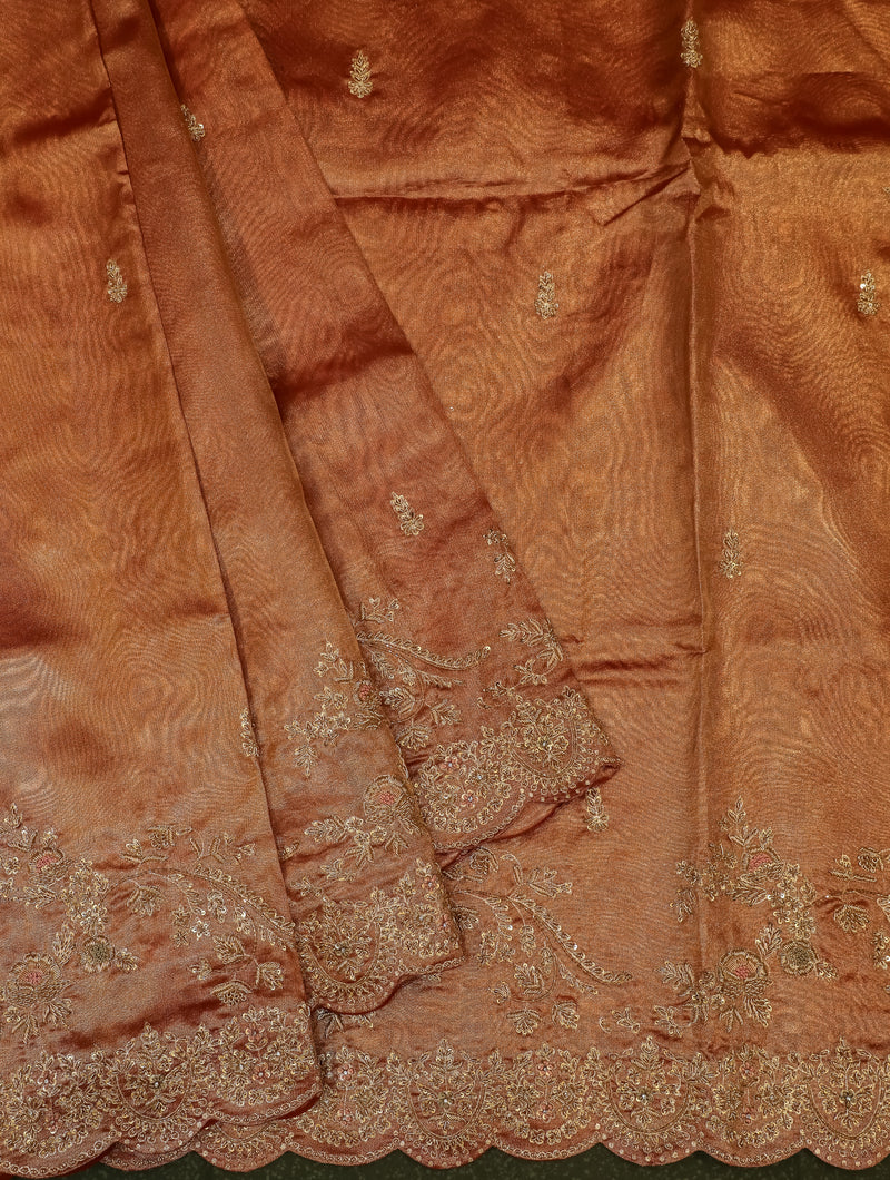 Designer Rust Tissue Silk Saree