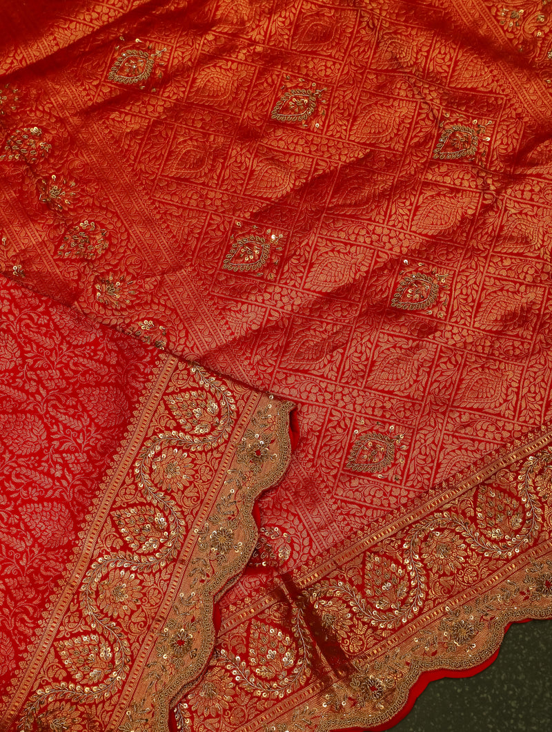 Designer Red Katan Silk Saree