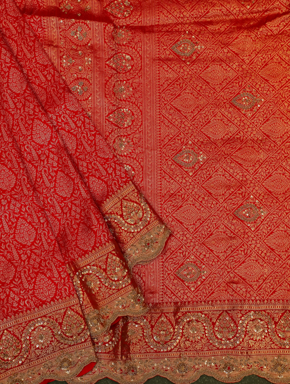 Designer Red Katan Silk Saree