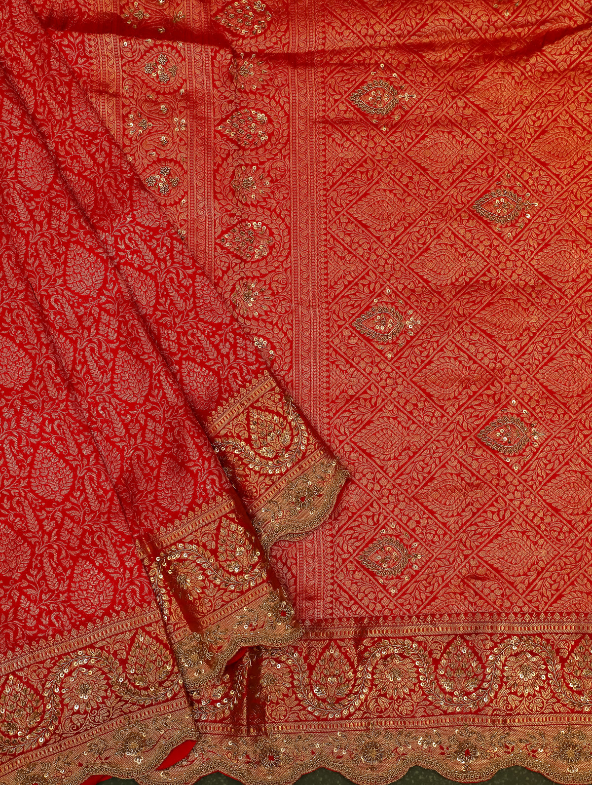 Designer Red Katan Silk Saree