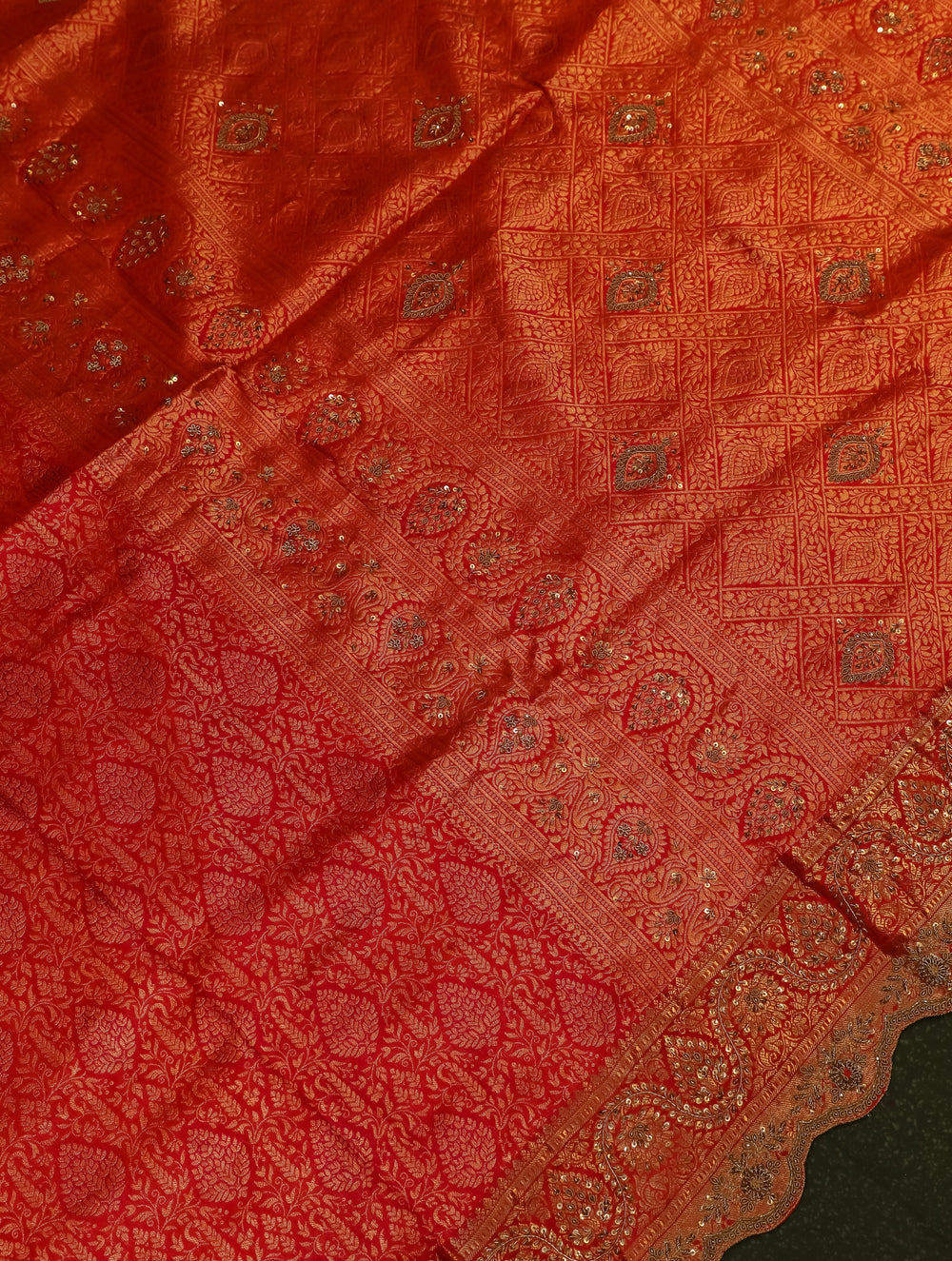 Designer Red Katan Silk Saree