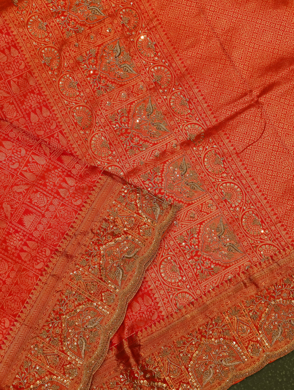 Designer Red Katan Silk Saree