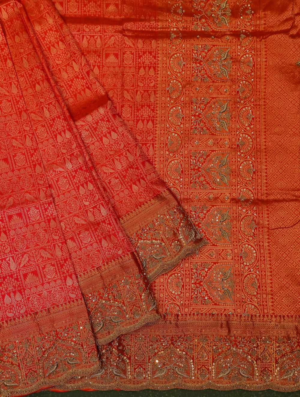 Designer Red Katan Silk Saree