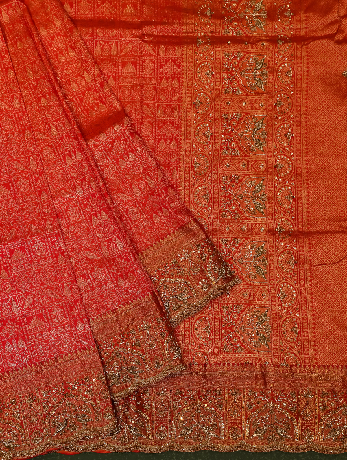 Designer Red Katan Silk Saree